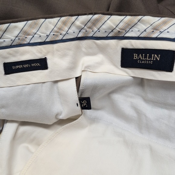 Ballin Pants Mens 36 Brown Super 120s Wool Dress Trousers Pleated Made Canada - Picture 7 of 8